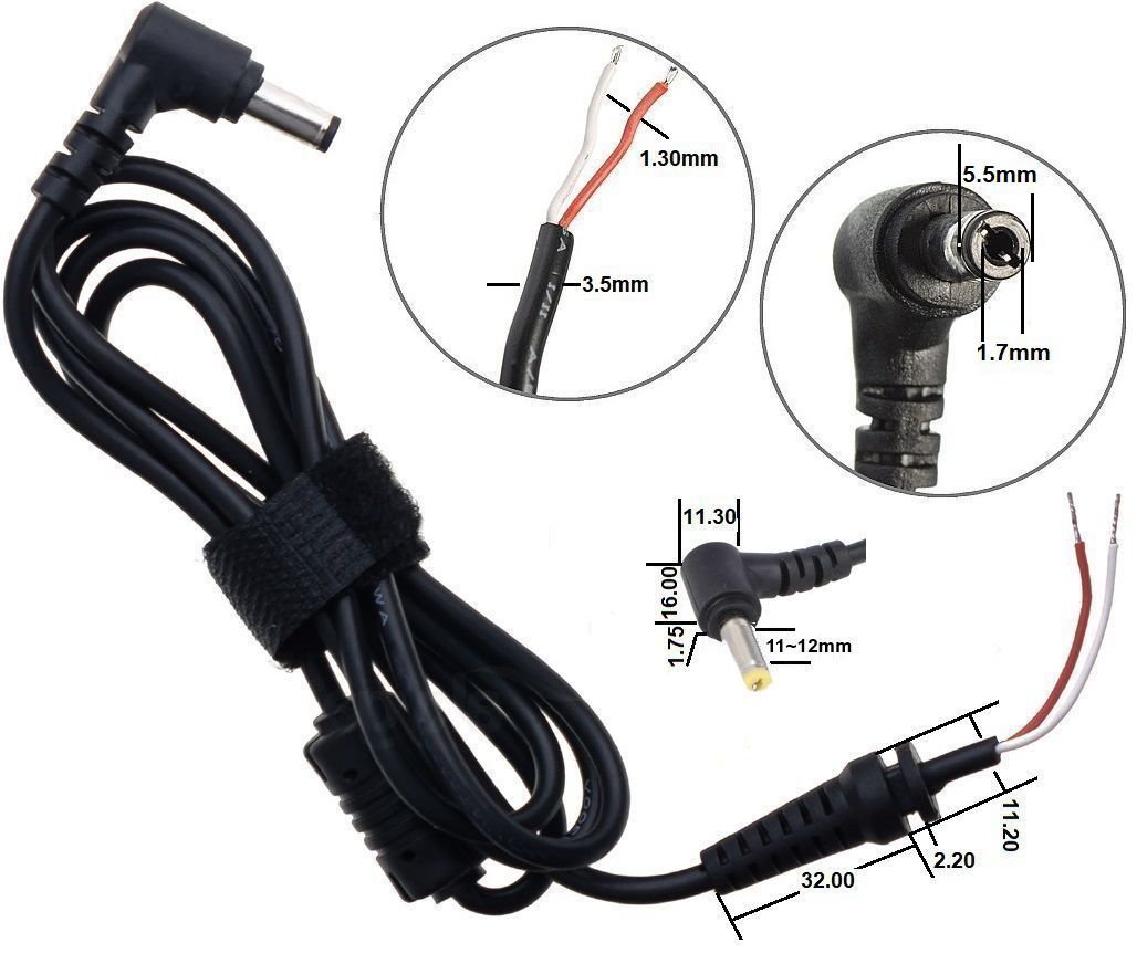 Conector Jack Acodado 5.5x1.7mm con Cable-pasacable